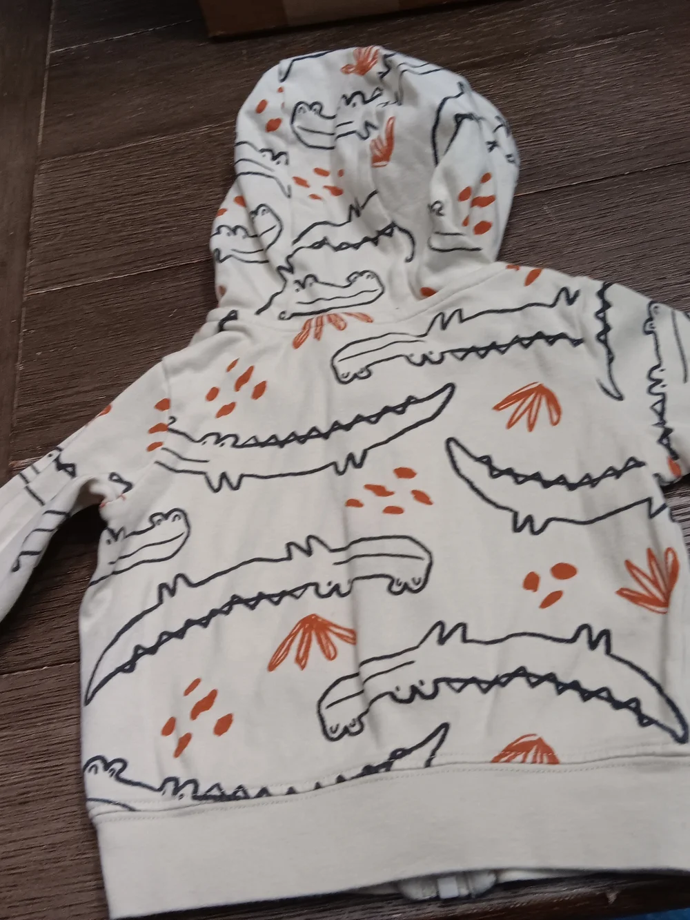 Kids size 9 Month Zip-Up Hooded Jacket with Orange and Black Crocodile Print